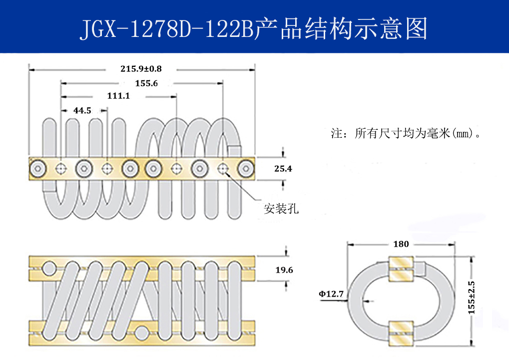 JGX-1278D-122B多應用鋼絲繩隔振器結(jié)構(gòu)圖