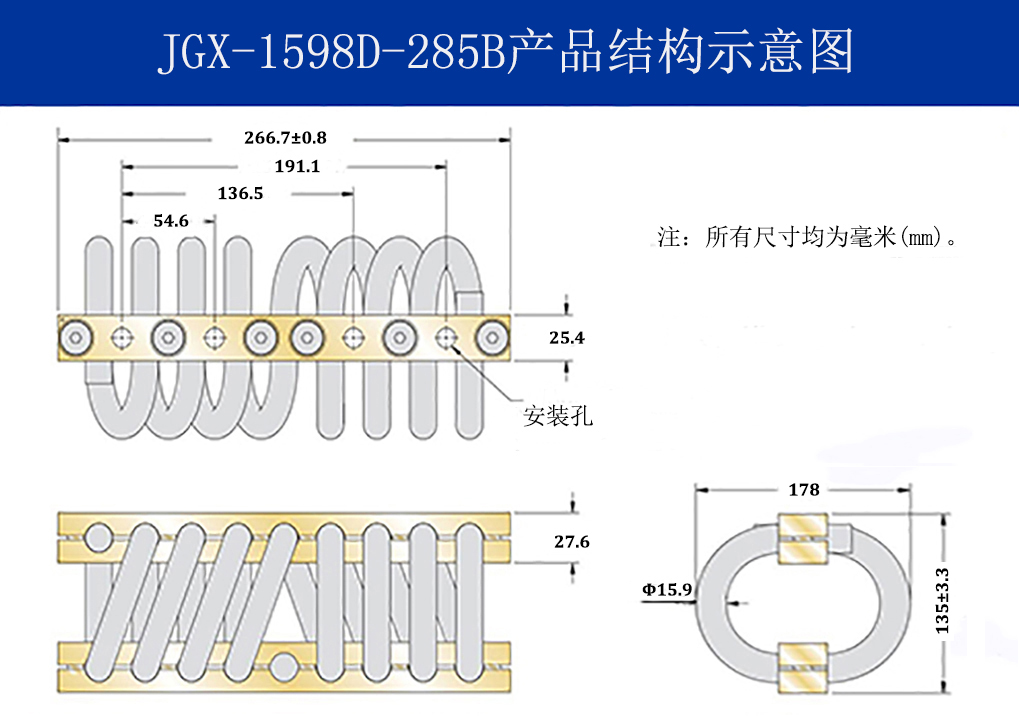 JGX-1598D-285B鋼絲繩隔振器結(jié)構(gòu)