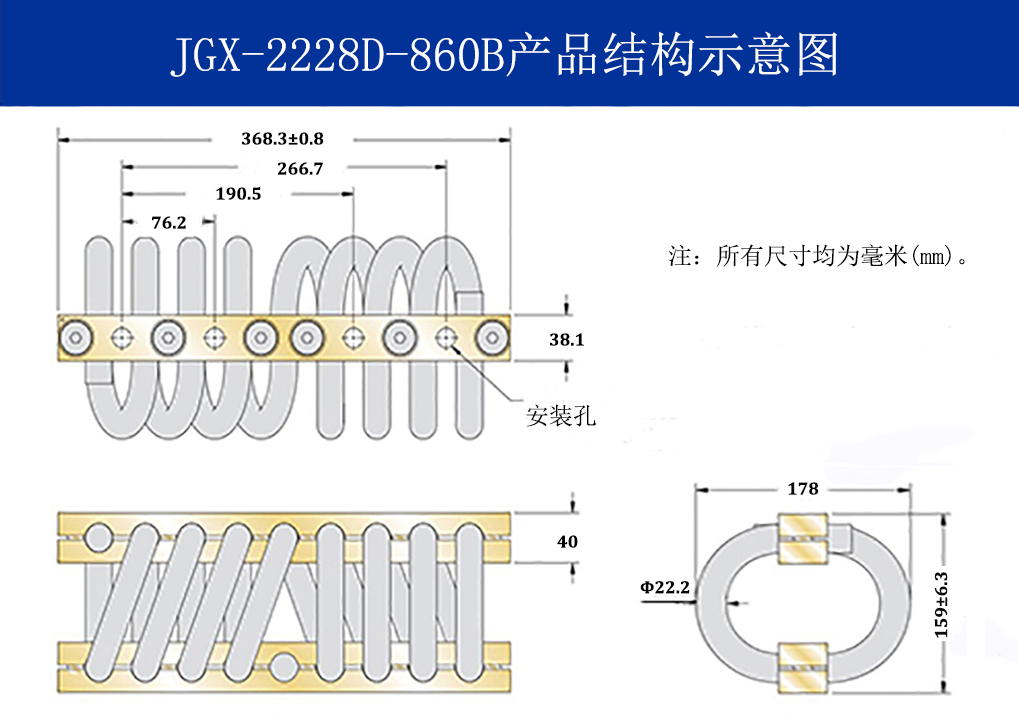 JGX-2228D-860B鋼絲繩隔振器結(jié)構(gòu)